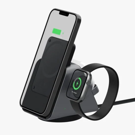 Levelo Terra Rotating 3 In 1 Wireless Charging Stand With Portable 5000Mah Power Bank - Black
